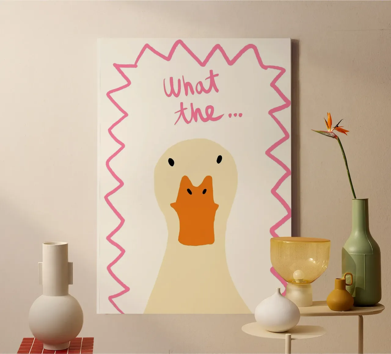 Surprised Duck Illustration with Text canvas by Tory