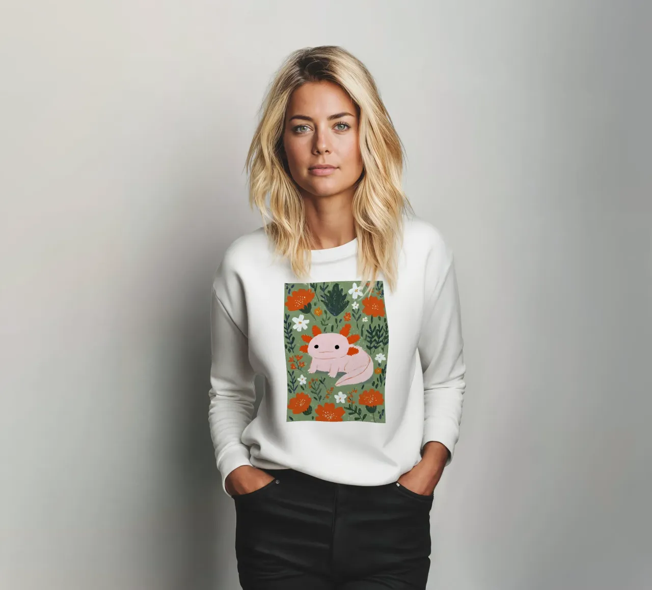 Axolotl in einem Blumengarten Sweatshirt von Tory