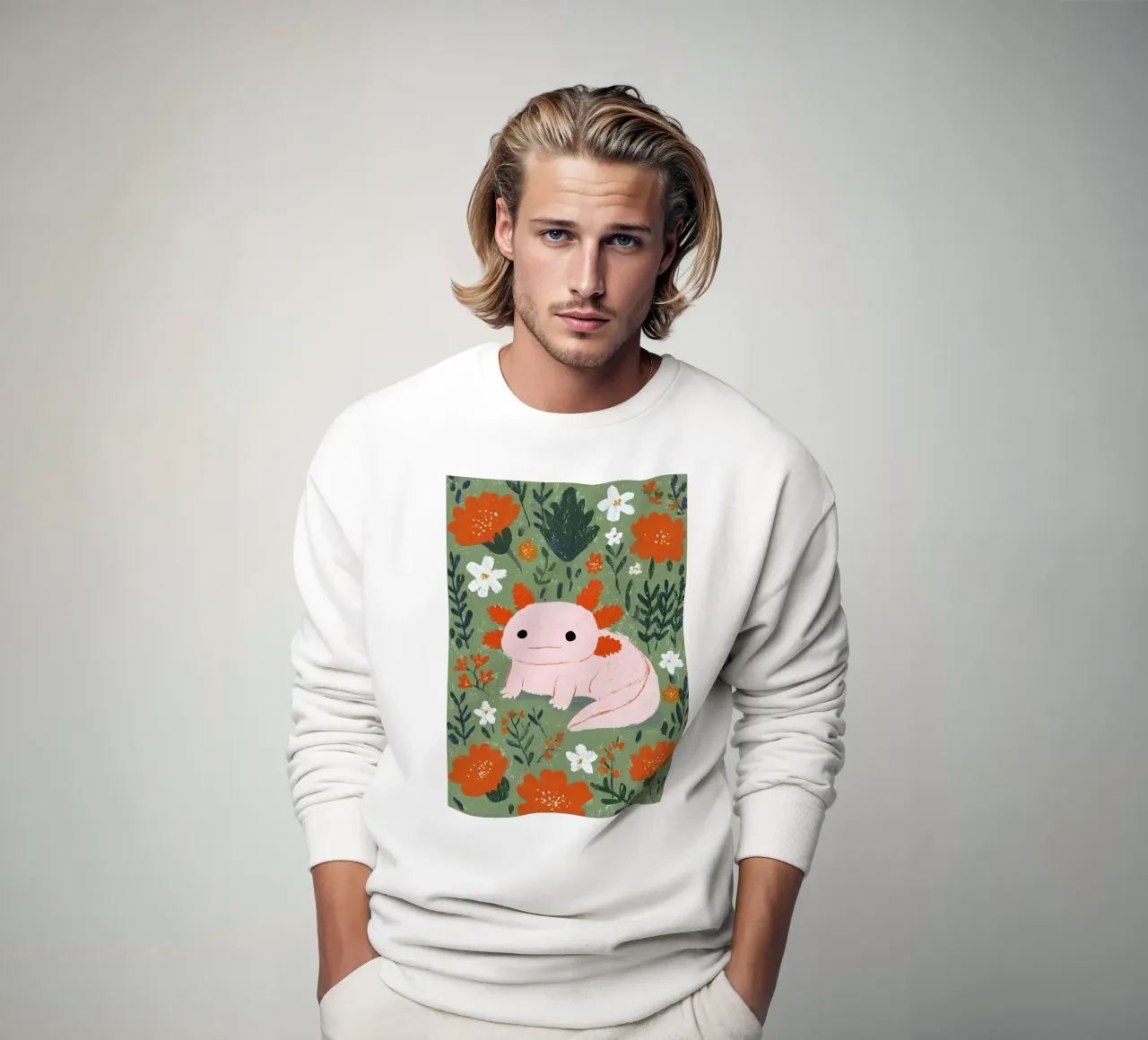 Axolotl in einem Blumengarten Sweatshirt von Tory