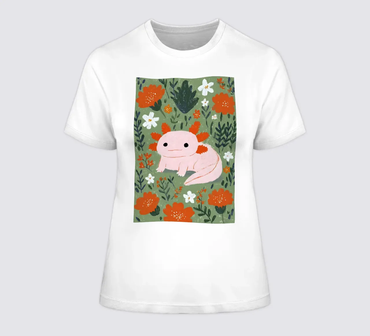 Axolotl in un giardino fiorito t-shirt da donna da Tory