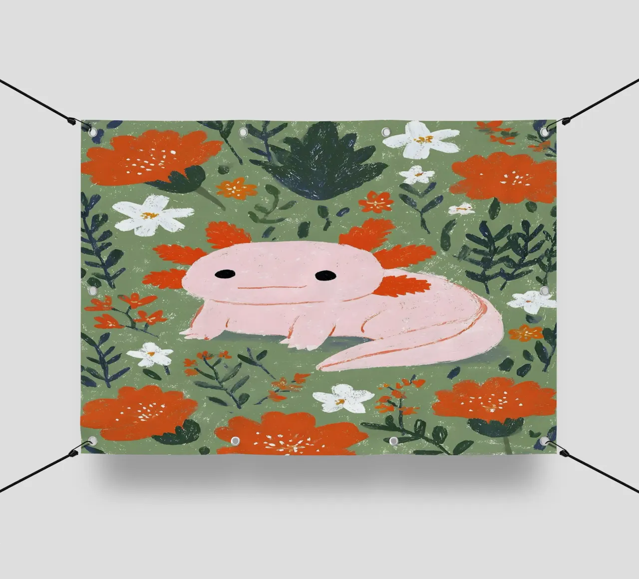 Axolotl in un giardino fiorito telo in pvc da Tory