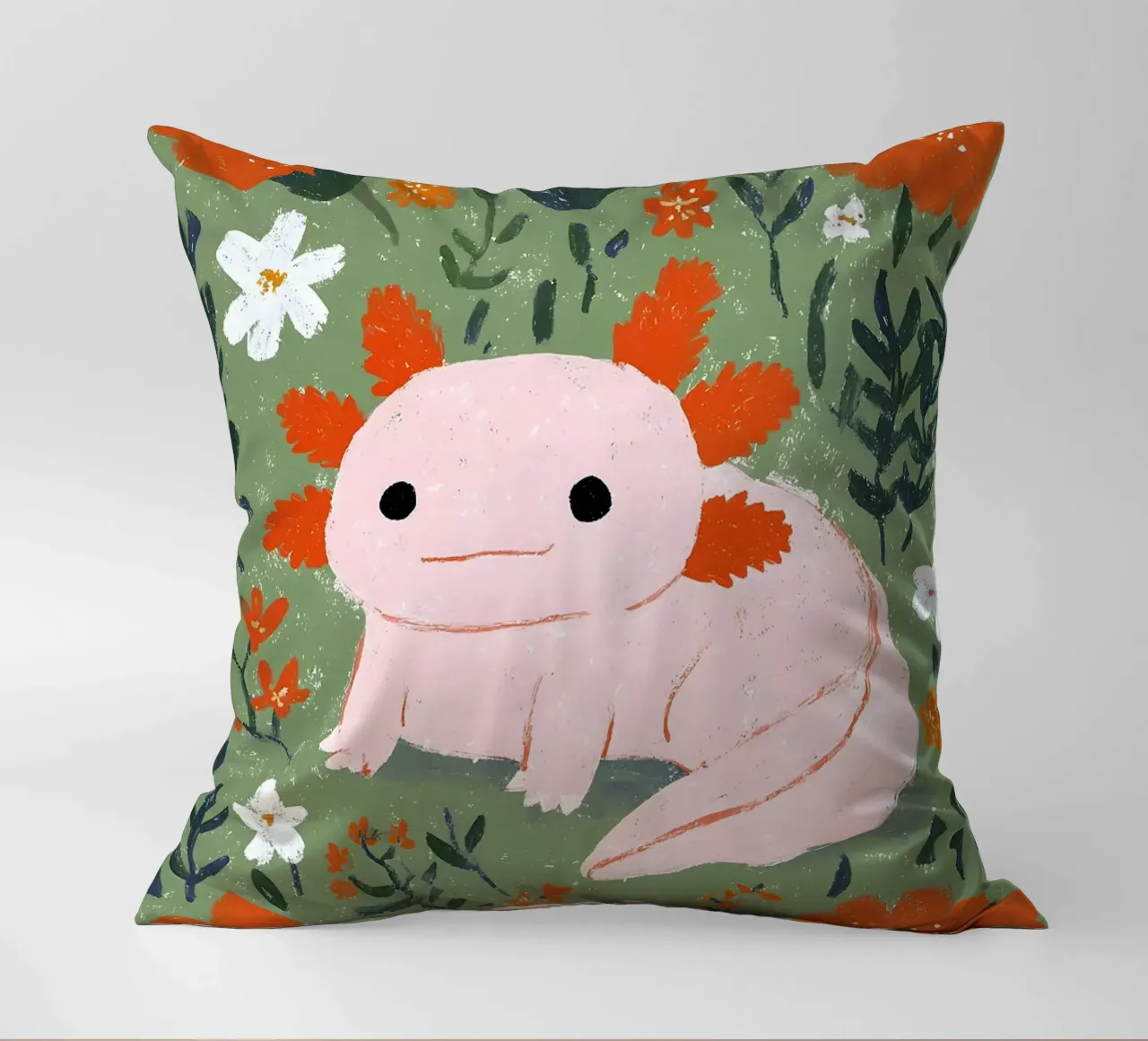 Axolotl in un giardino fiorito cuscino da Tory