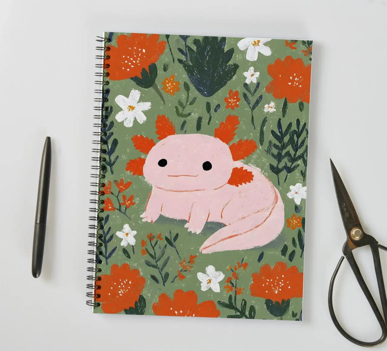 Axolotl in un giardino fiorito diario ad anelli da Tory