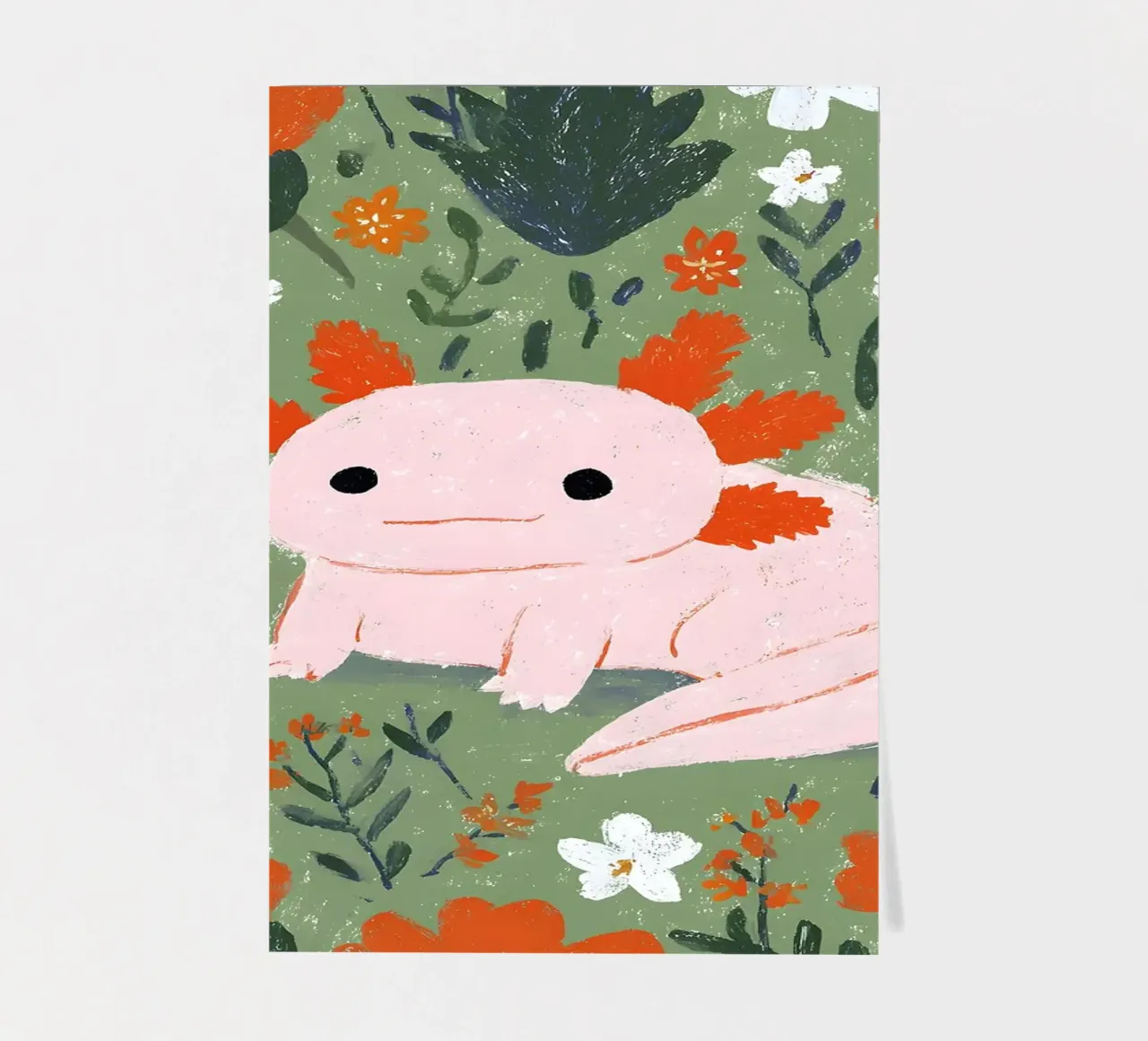 Axolotl in un giardino fiorito foglio adesivo da Tory