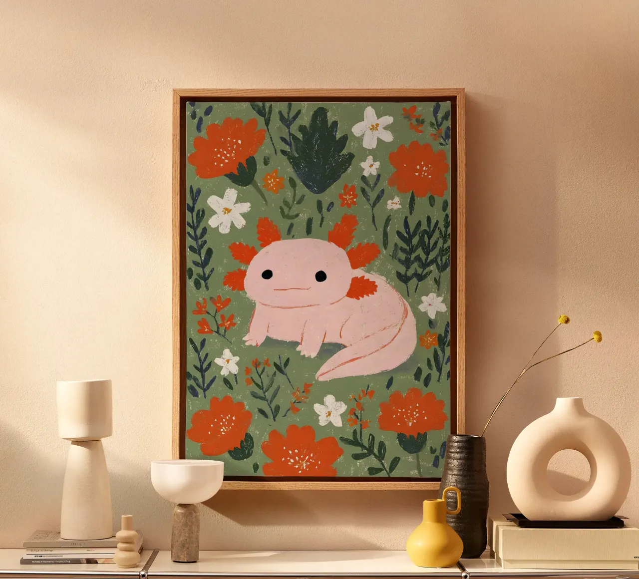Axolotl in un giardino fiorito tela da Tory
