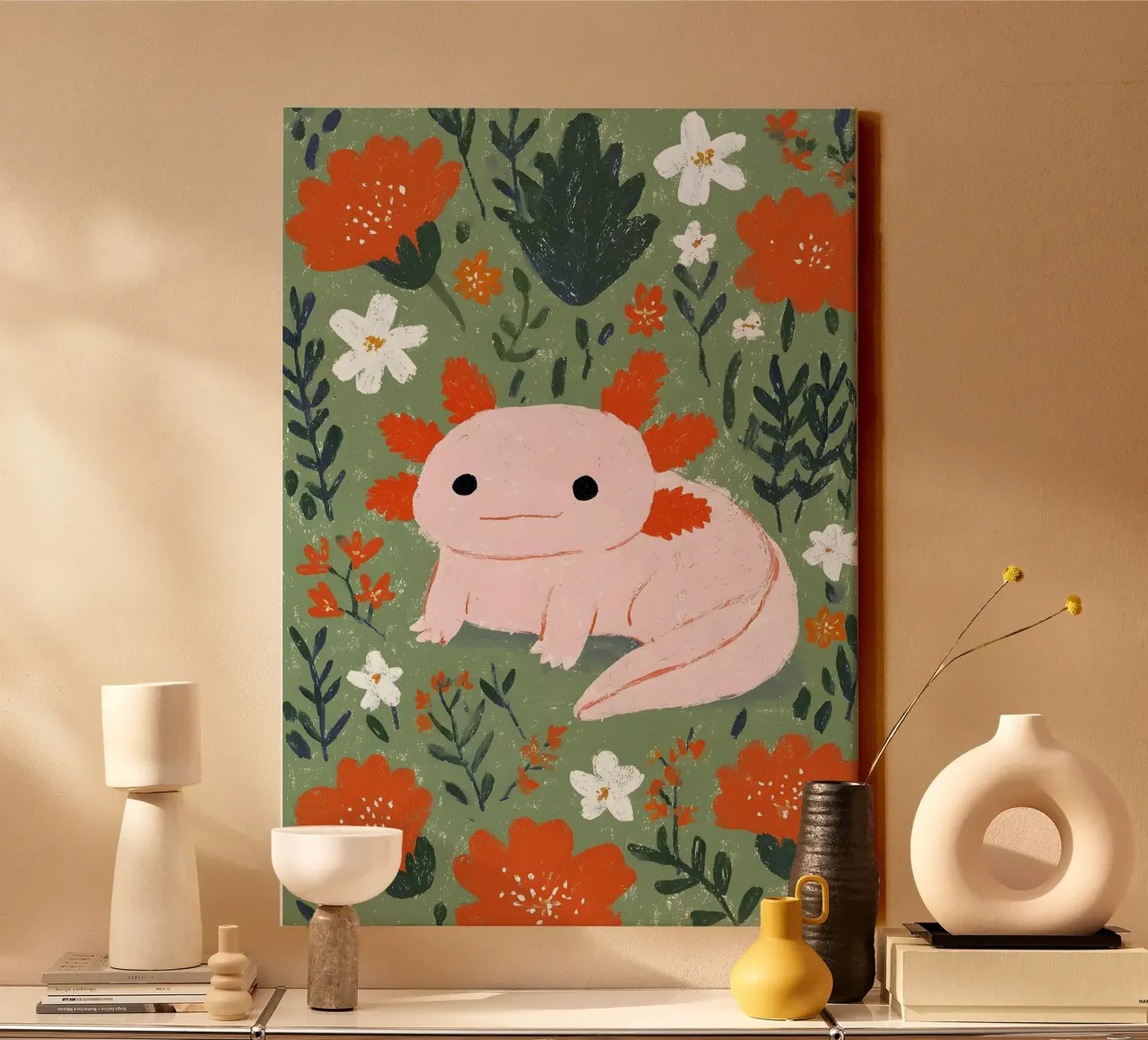 Axolotl in un giardino fiorito tela da Tory
