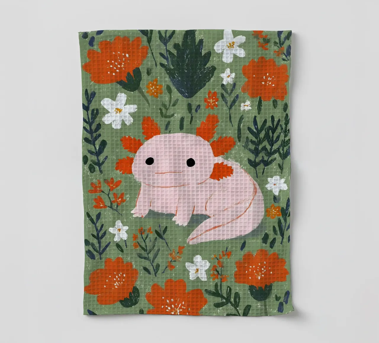 Axolotl in un giardino fiorito canovaccio da cucina da Tory