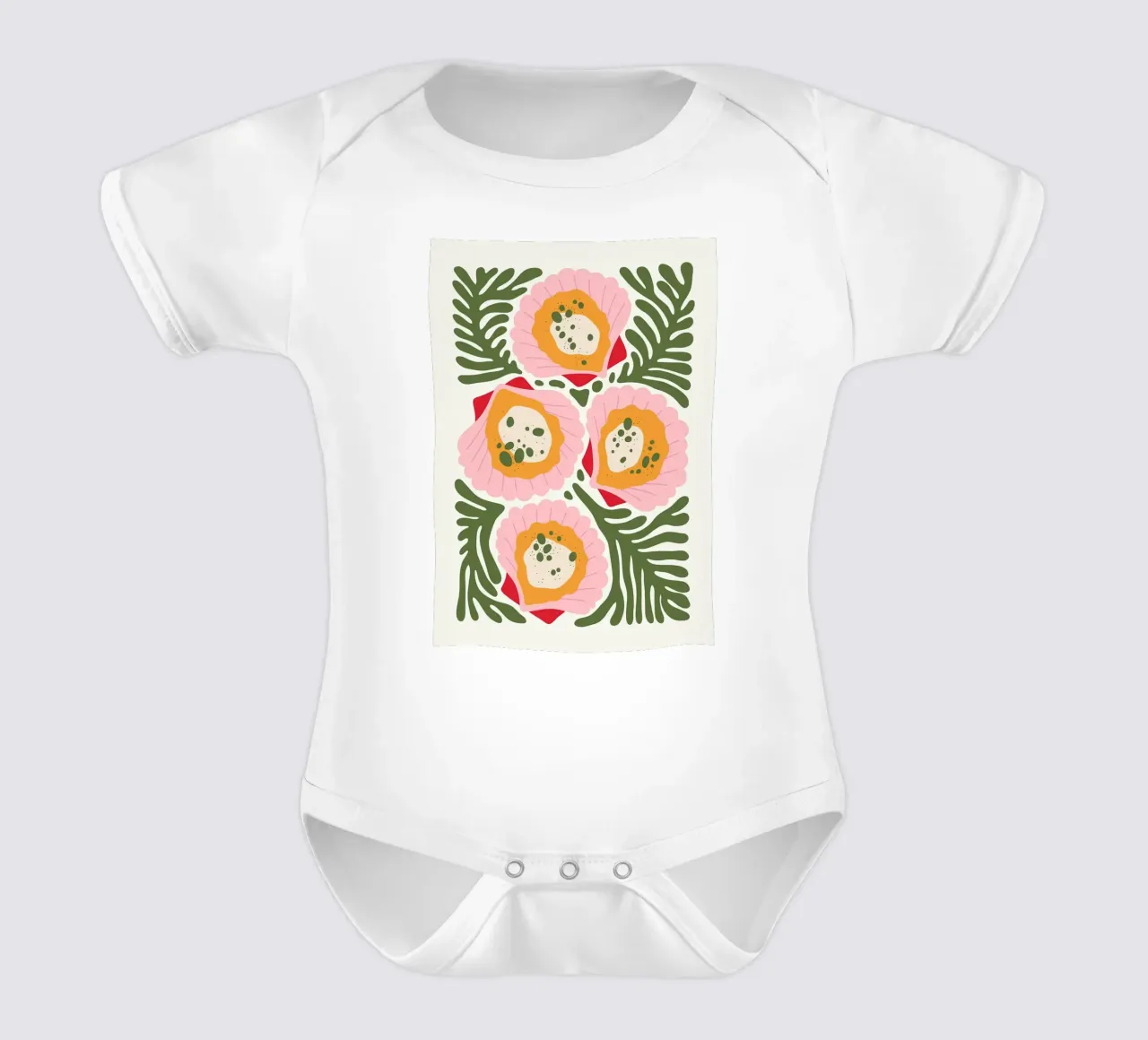 Floral Pattern with Shells short-sleeve baby romper by bazi