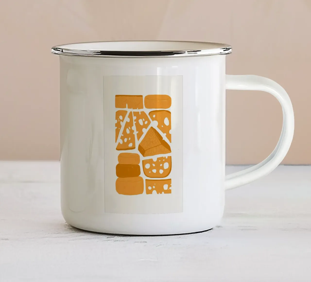 Illustrazione della varietà di formaggi tazza in smalto da bazi