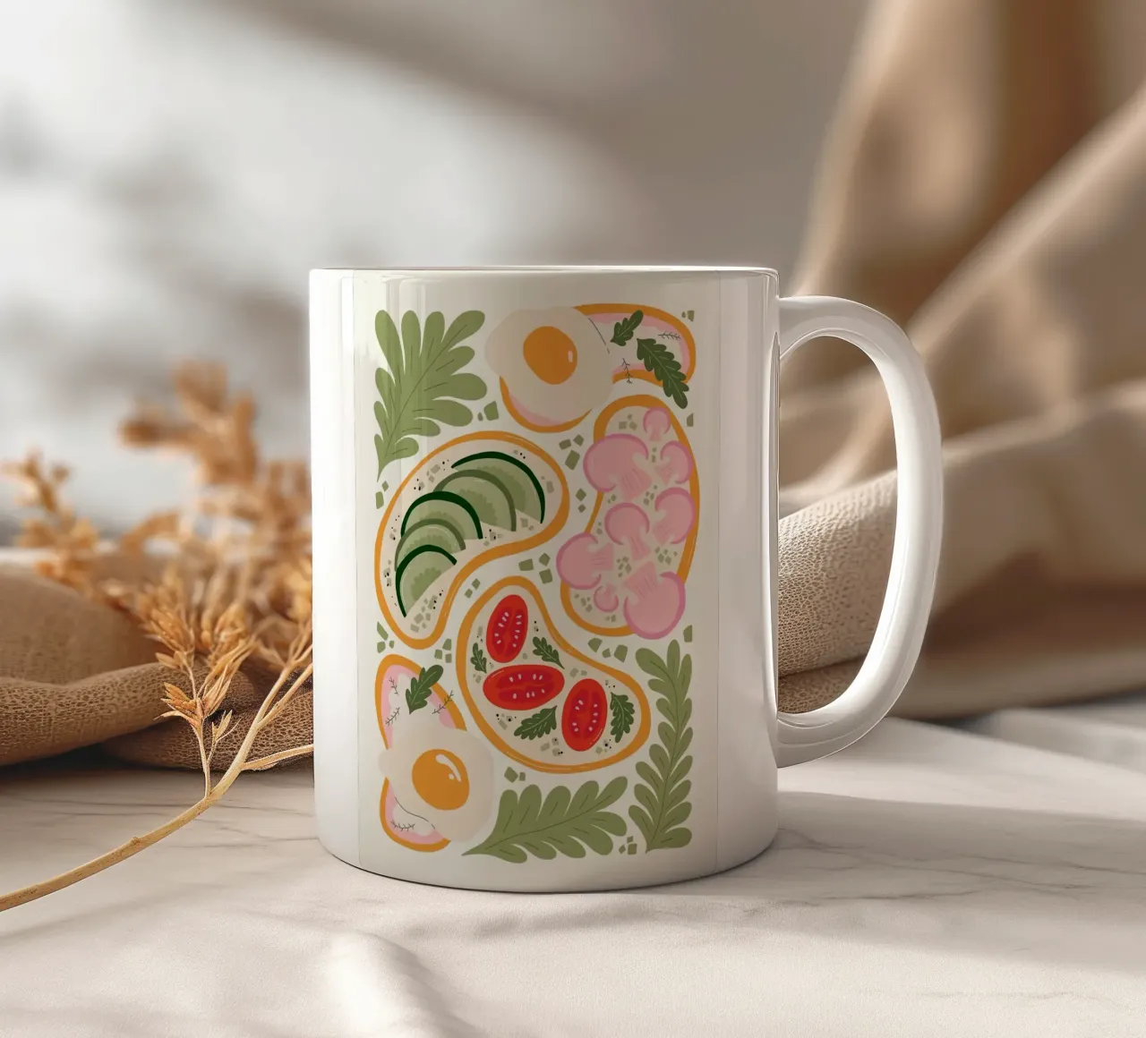 Illustrazione dei toast per la colazione tazza in ceramica da bazi