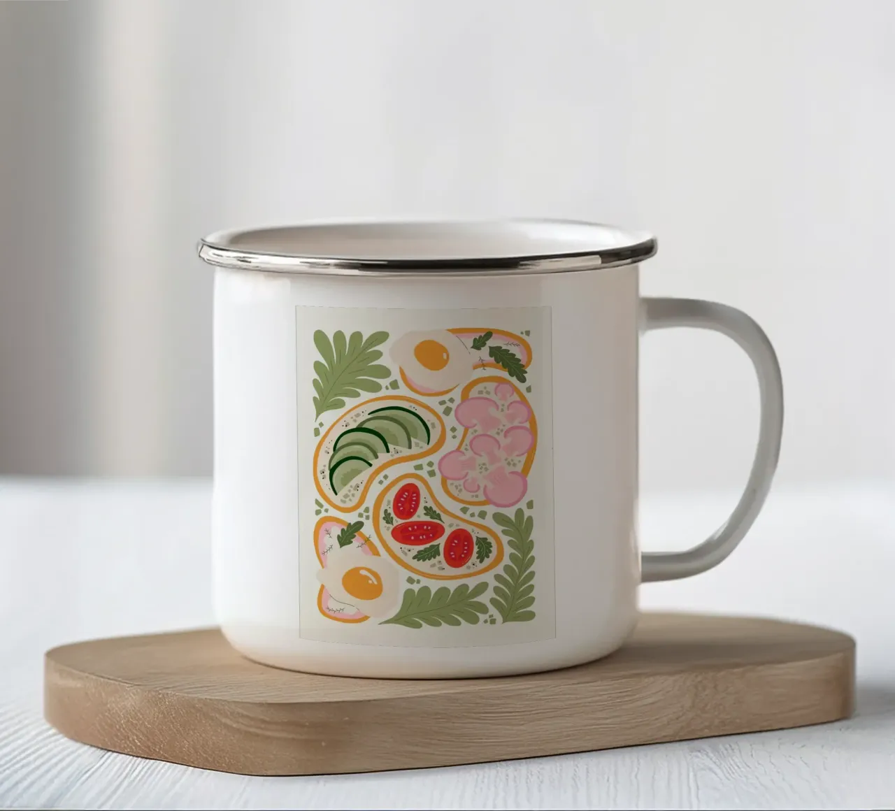 Illustrazione dei toast per la colazione tazza in smalto da bazi