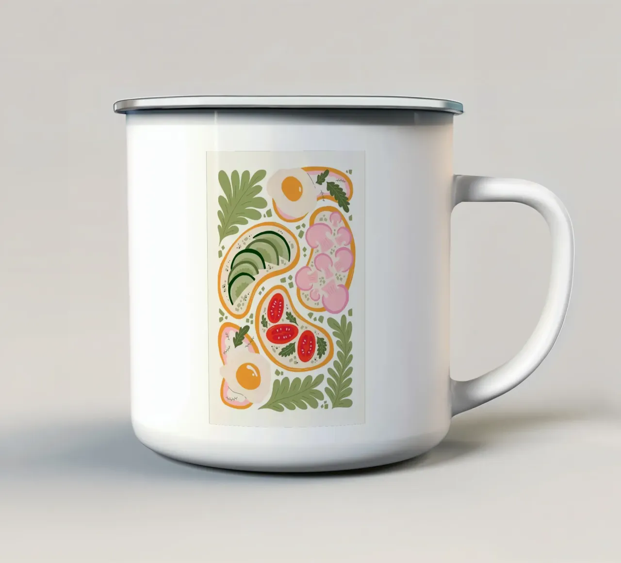 Illustrazione dei toast per la colazione tazza in smalto da bazi