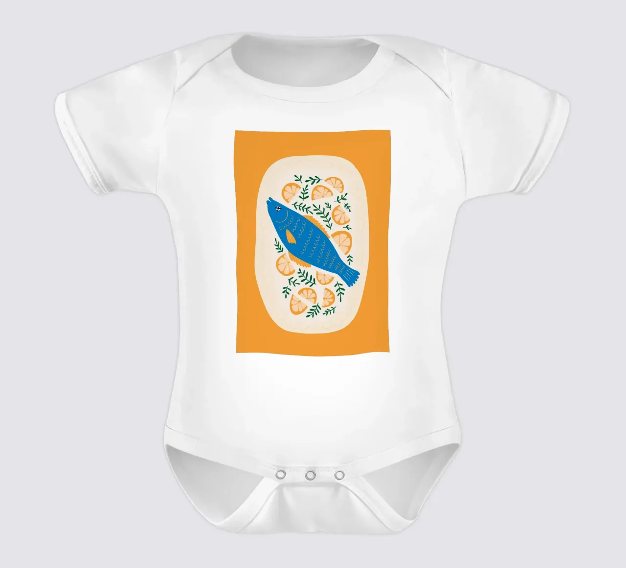 Blauer Fisch mit Zitrone Kurzarm Babybody von bazi