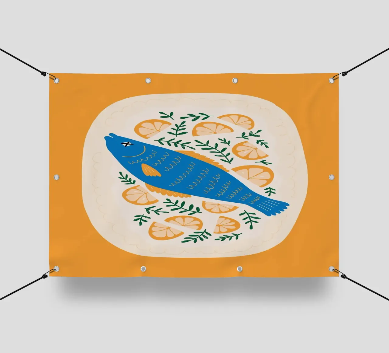 Blauer Fisch mit Zitrone PVC Plane von bazi