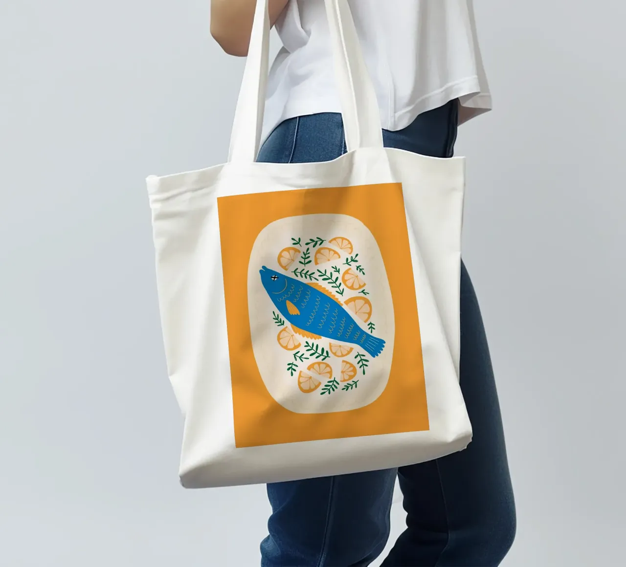 Blauer Fisch mit Zitrone Jutebeutel von bazi