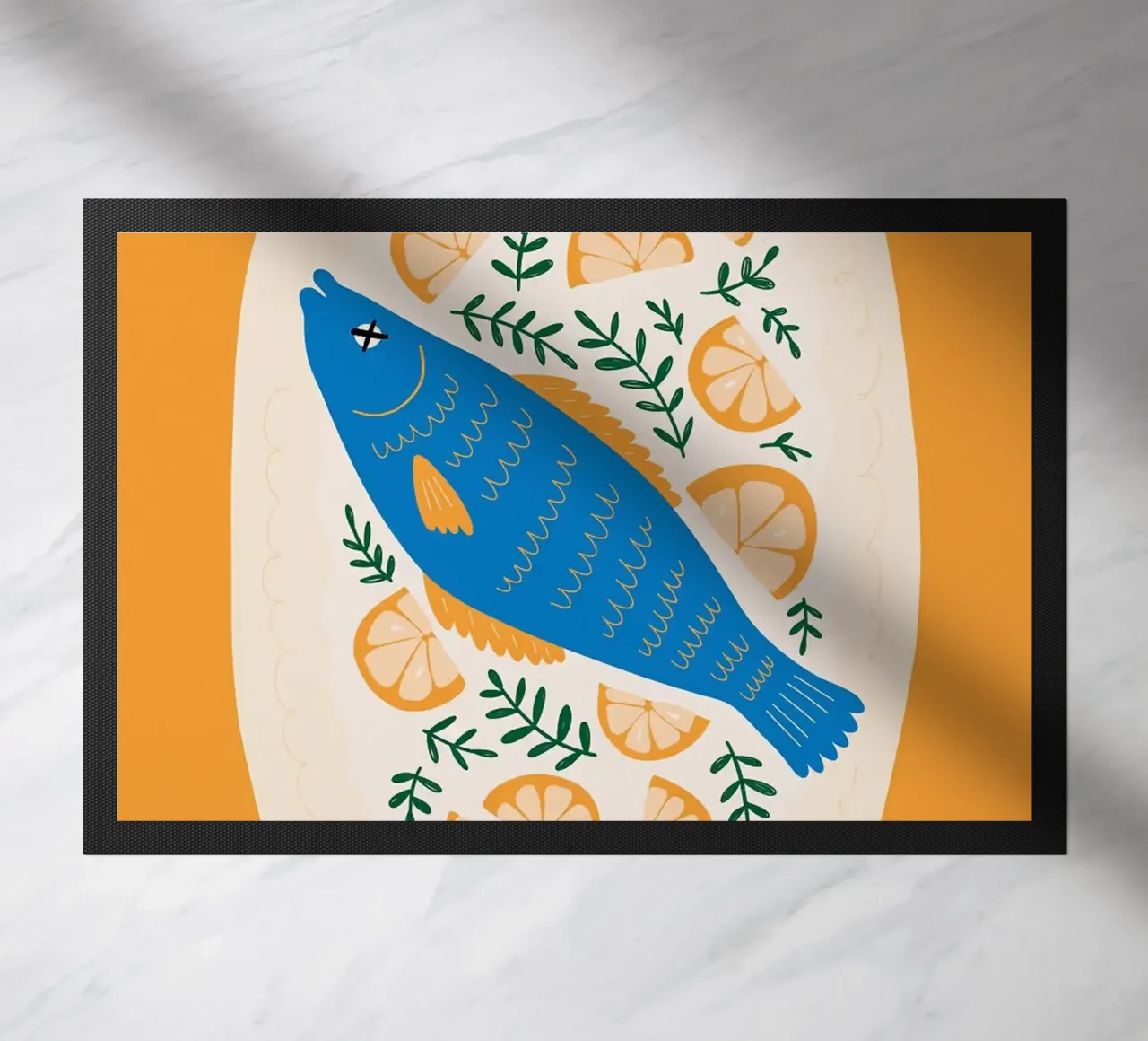 Blauer Fisch mit Zitrone Fußmatte von bazi
