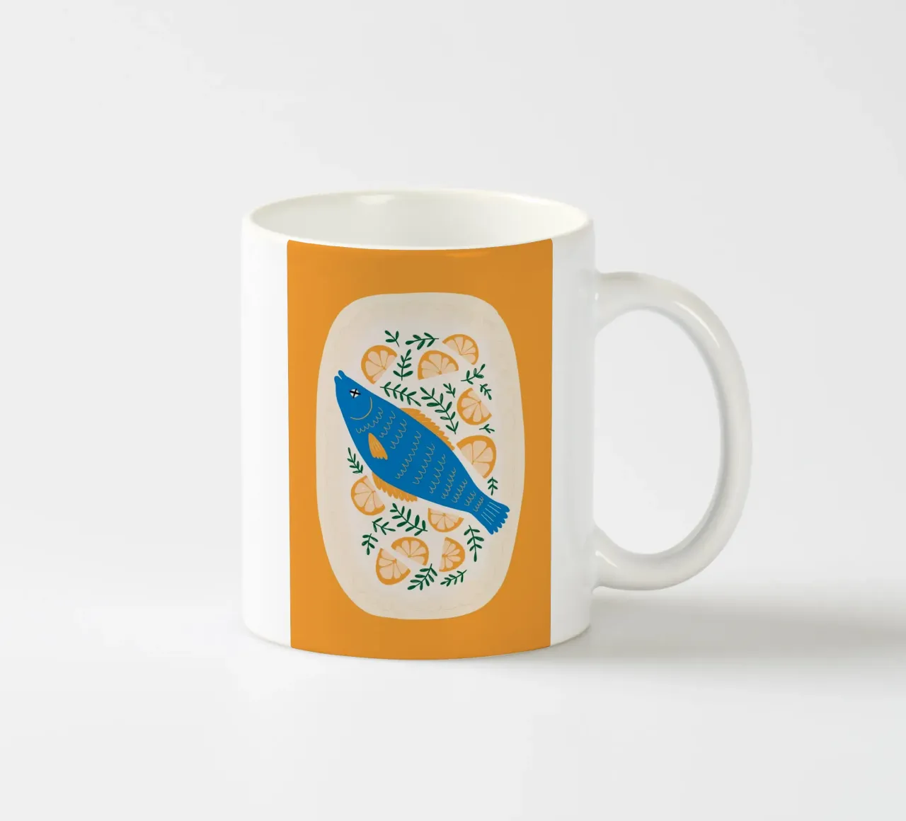 Blauer Fisch mit Zitrone Keramik Tasse von bazi