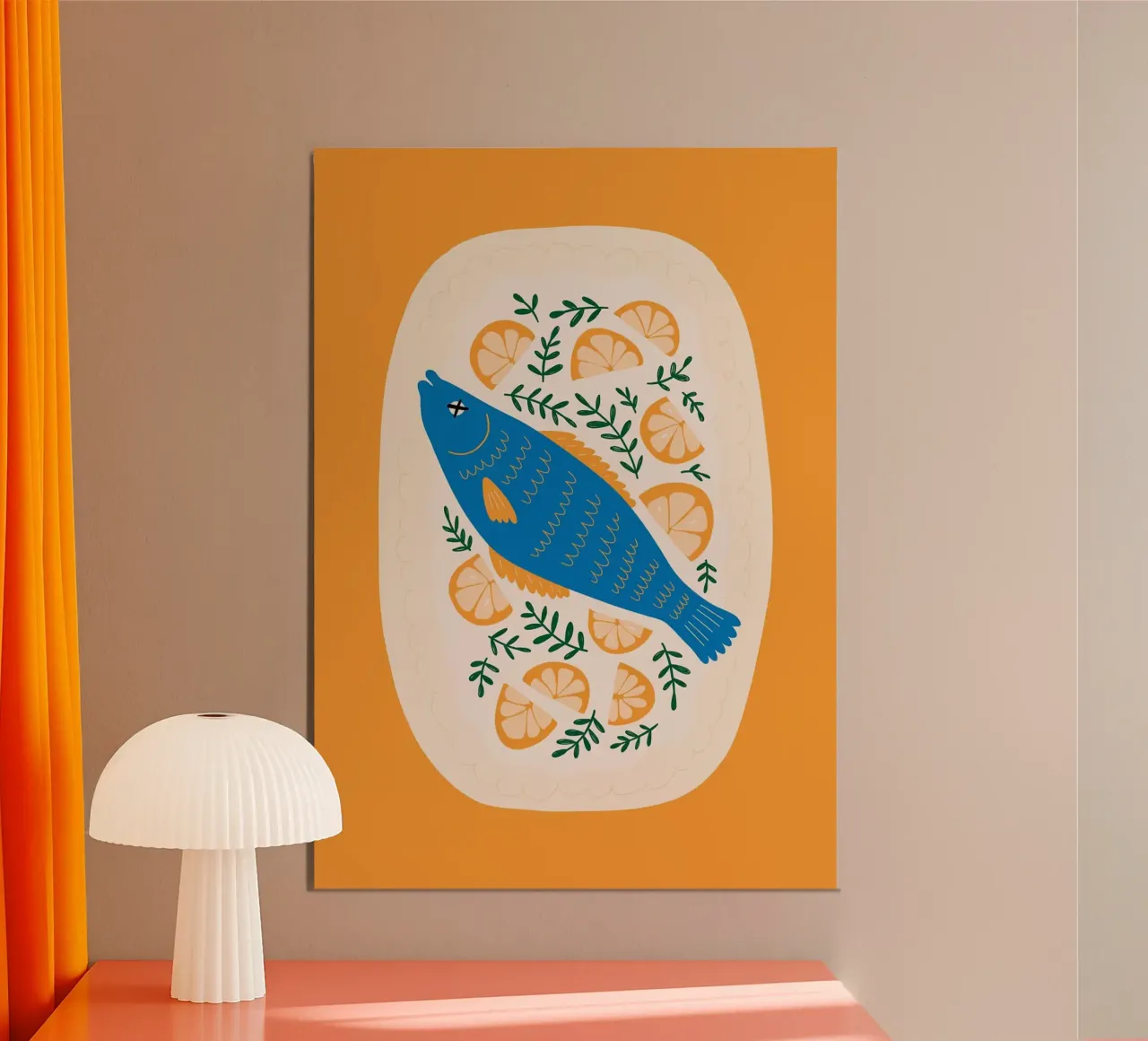 Blauer Fisch mit Zitrone Alu-Dibond von bazi