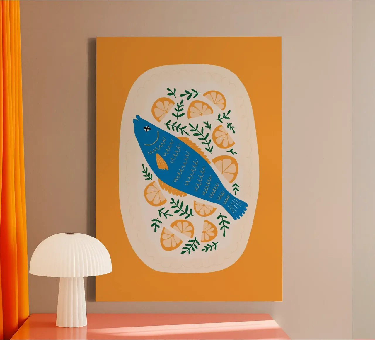 Blauer Fisch mit Zitrone Leinwand von bazi