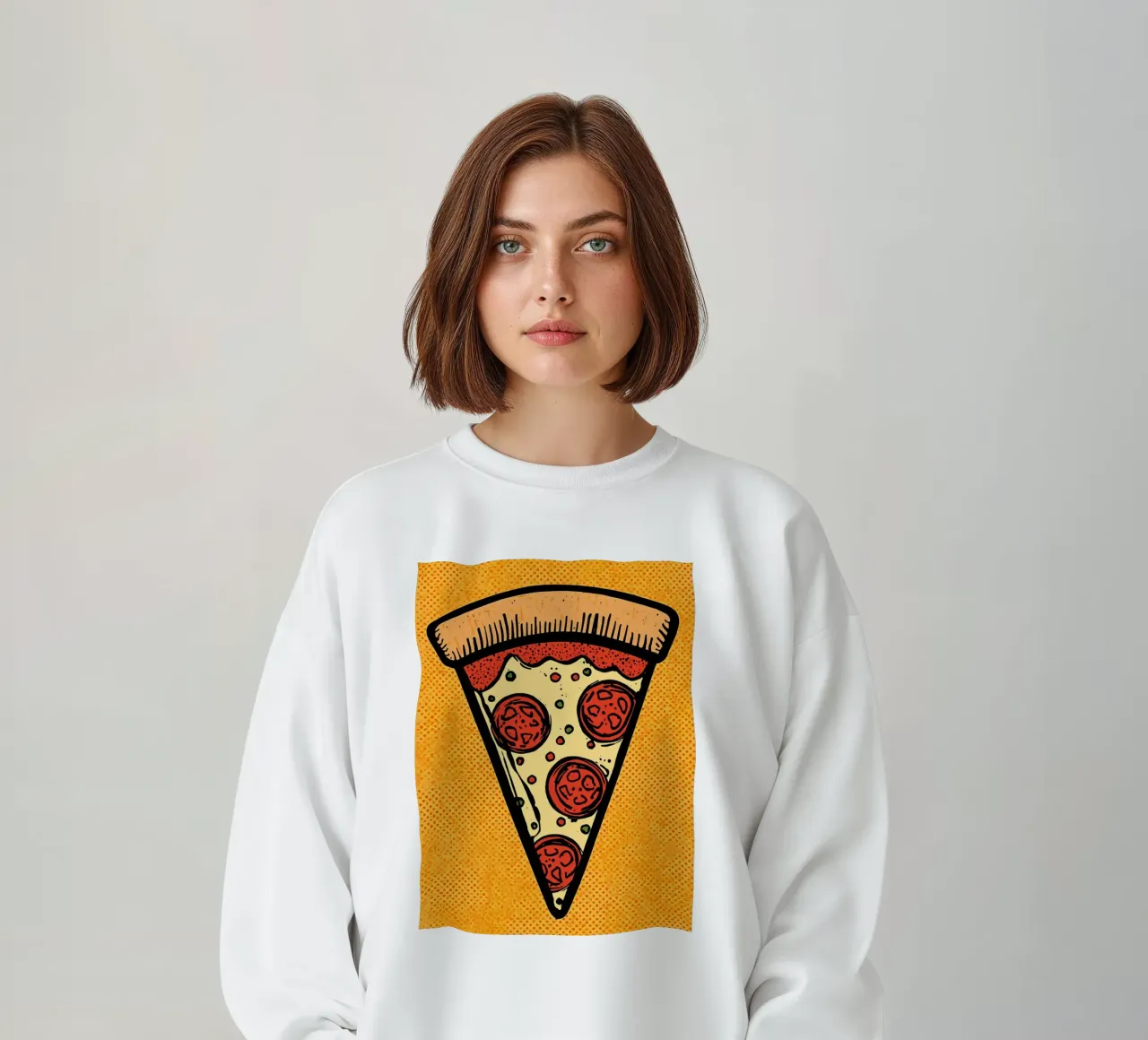 Pop-Art Fetta di pizza al salame su sfondo a pois felpa da DesignDoodle