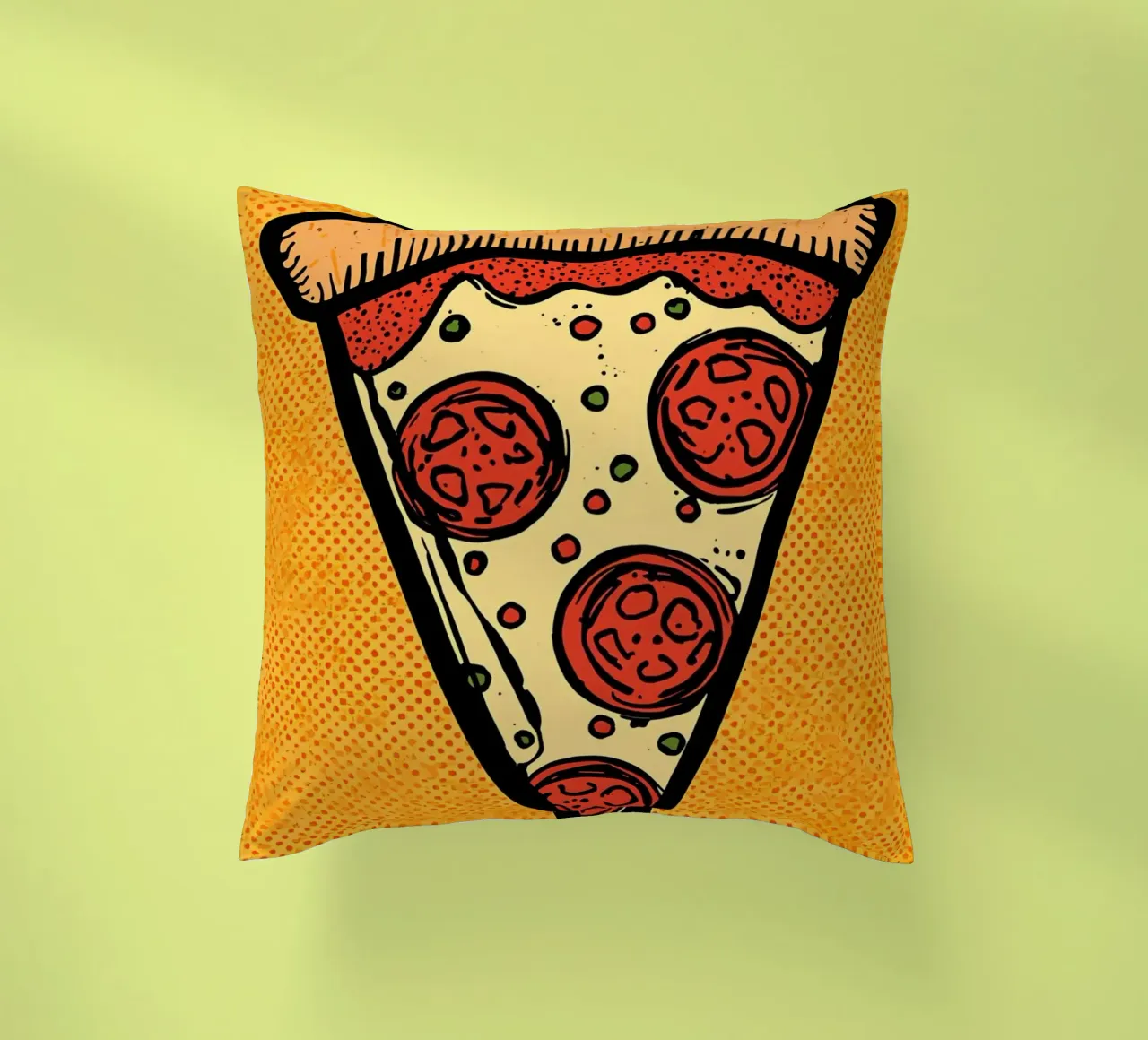 Pop-Art Fetta di pizza al salame su sfondo a pois cuscino da DesignDoodle