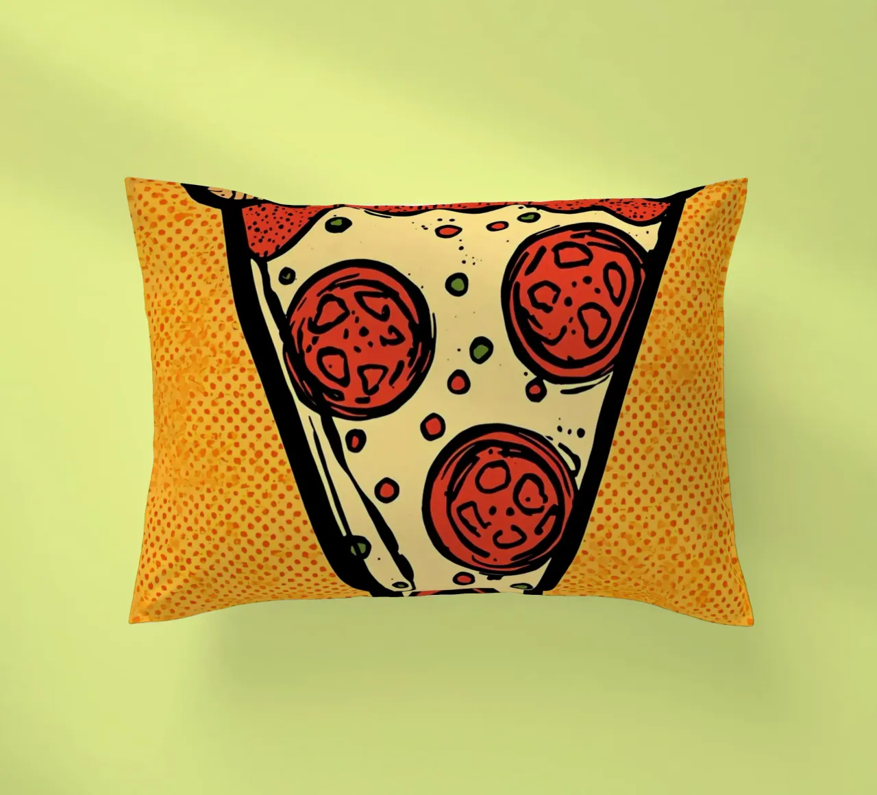 Pop-Art Fetta di pizza al salame su sfondo a pois cuscino da DesignDoodle