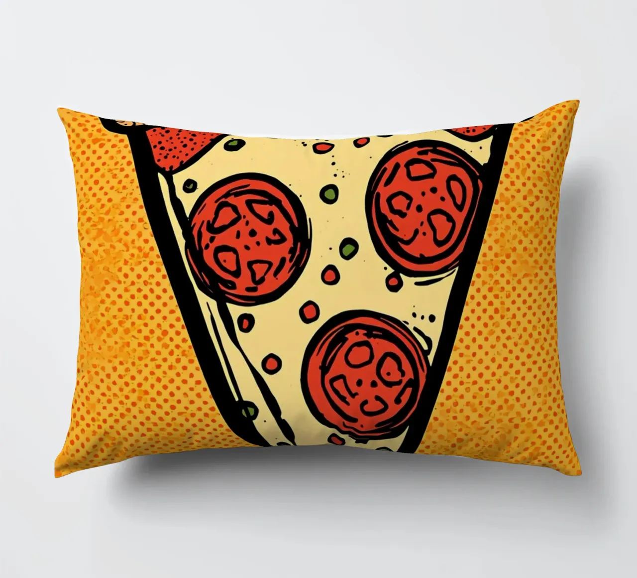 Pop-Art Fetta di pizza al salame su sfondo a pois cuscino da DesignDoodle