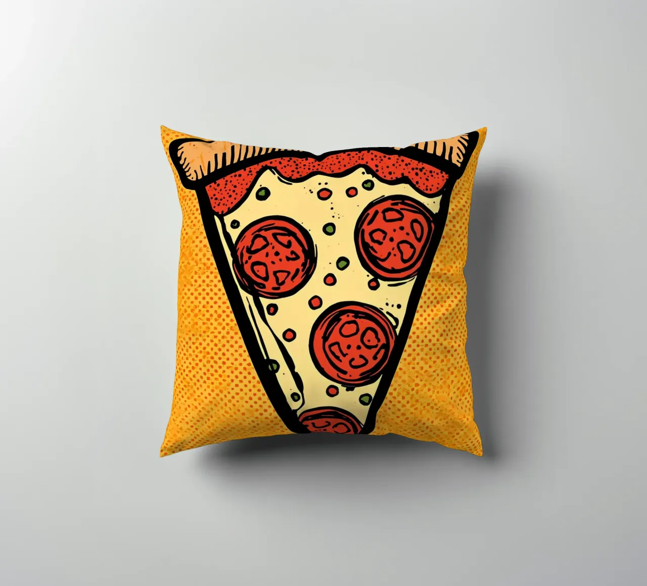 Pop-Art Fetta di pizza al salame su sfondo a pois cuscino da DesignDoodle
