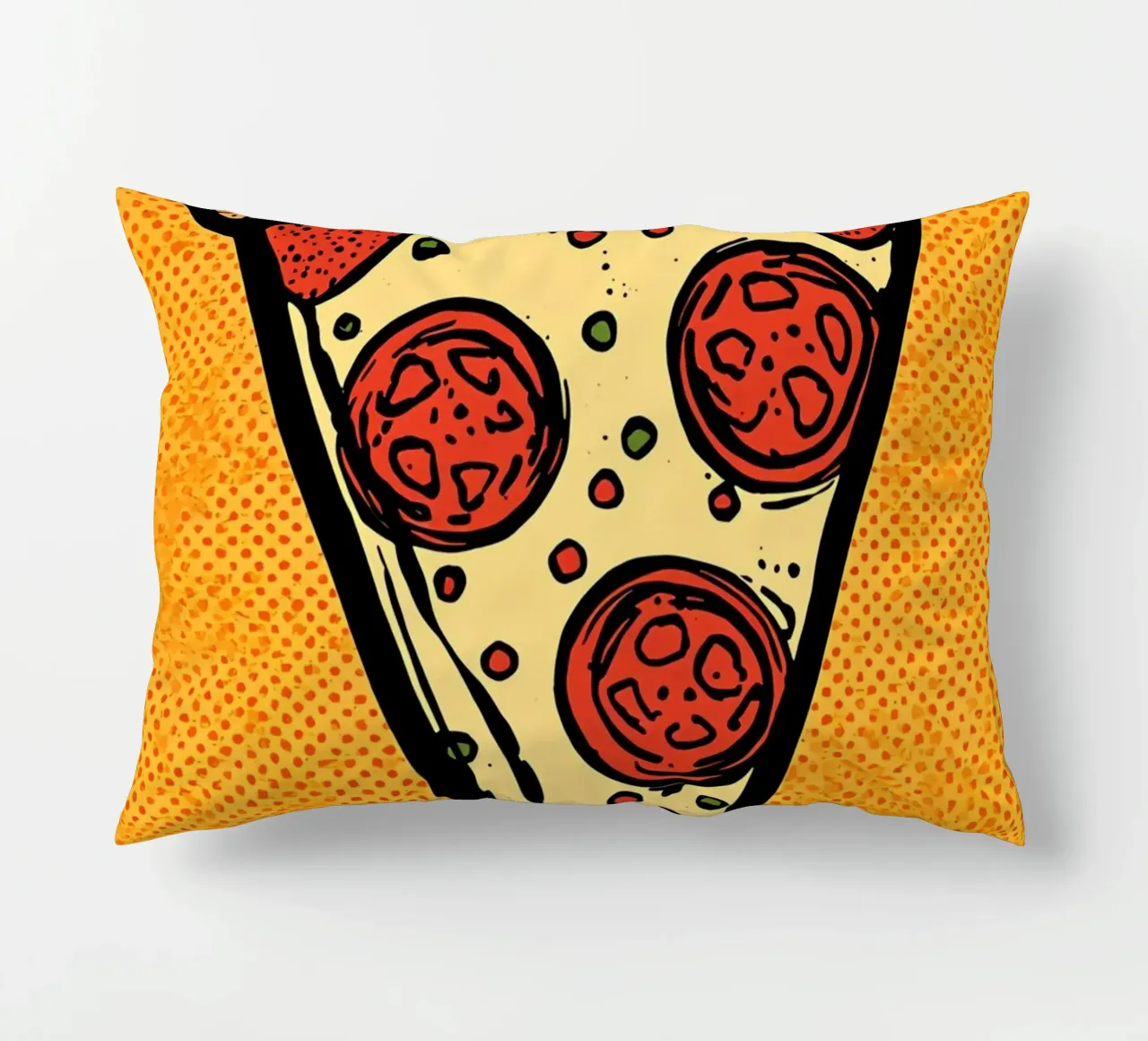 Pop-Art Fetta di pizza al salame su sfondo a pois cuscino da DesignDoodle