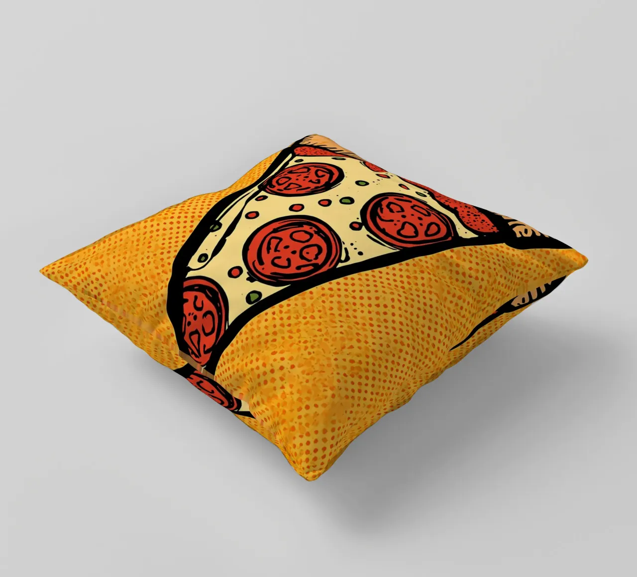 Pop-Art Fetta di pizza al salame su sfondo a pois cuscino da DesignDoodle