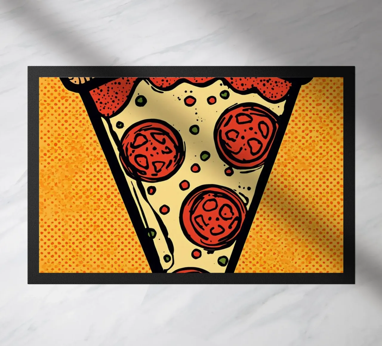 Pop-Art Fetta di pizza al salame su sfondo a pois zerbino da DesignDoodle