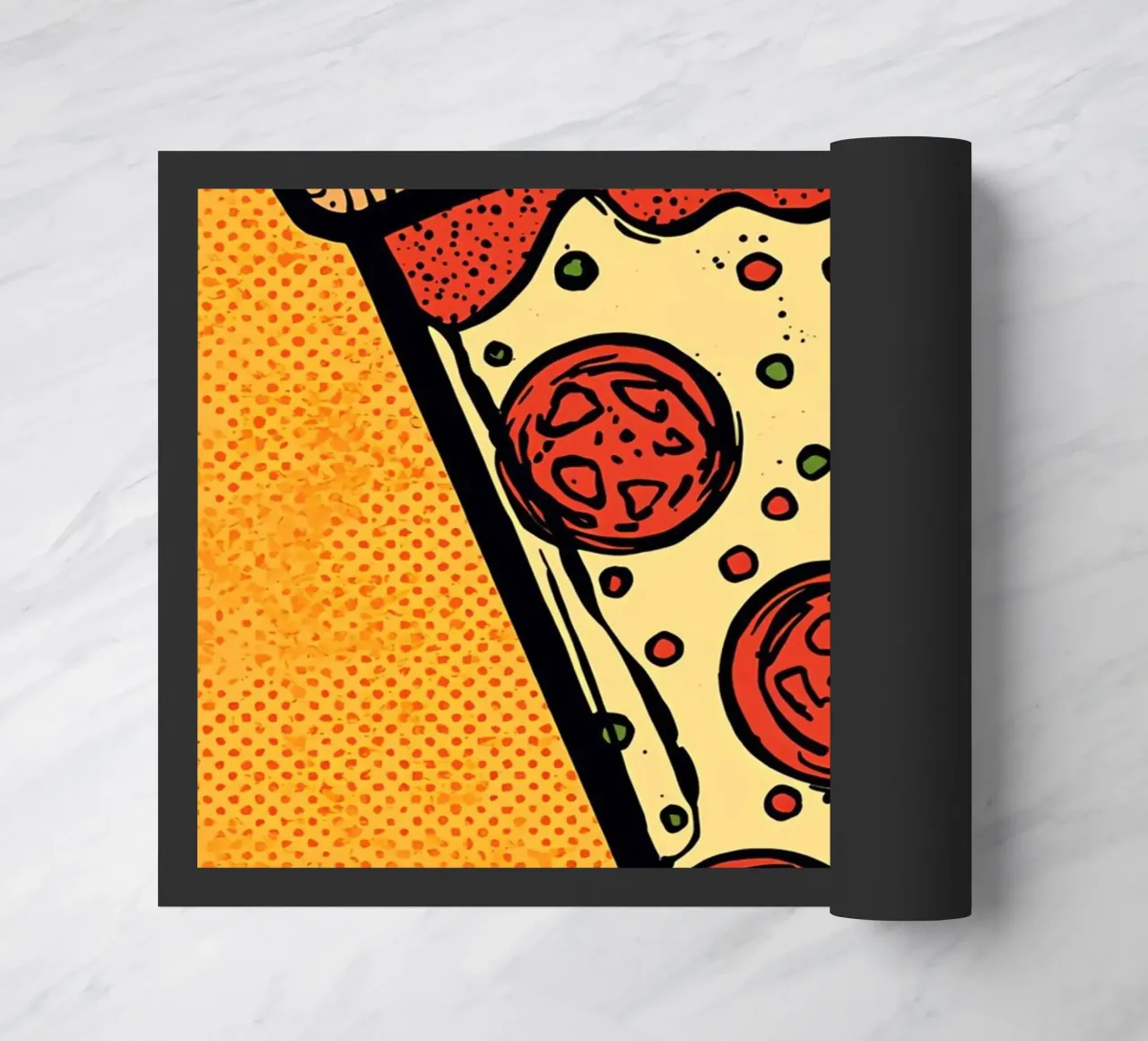 Pop-Art Fetta di pizza al salame su sfondo a pois zerbino da DesignDoodle