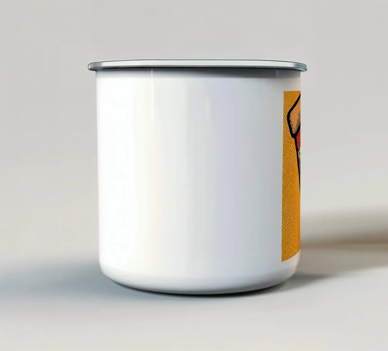 Pop-Art Fetta di pizza al salame su sfondo a pois tazza in smalto da DesignDoodle