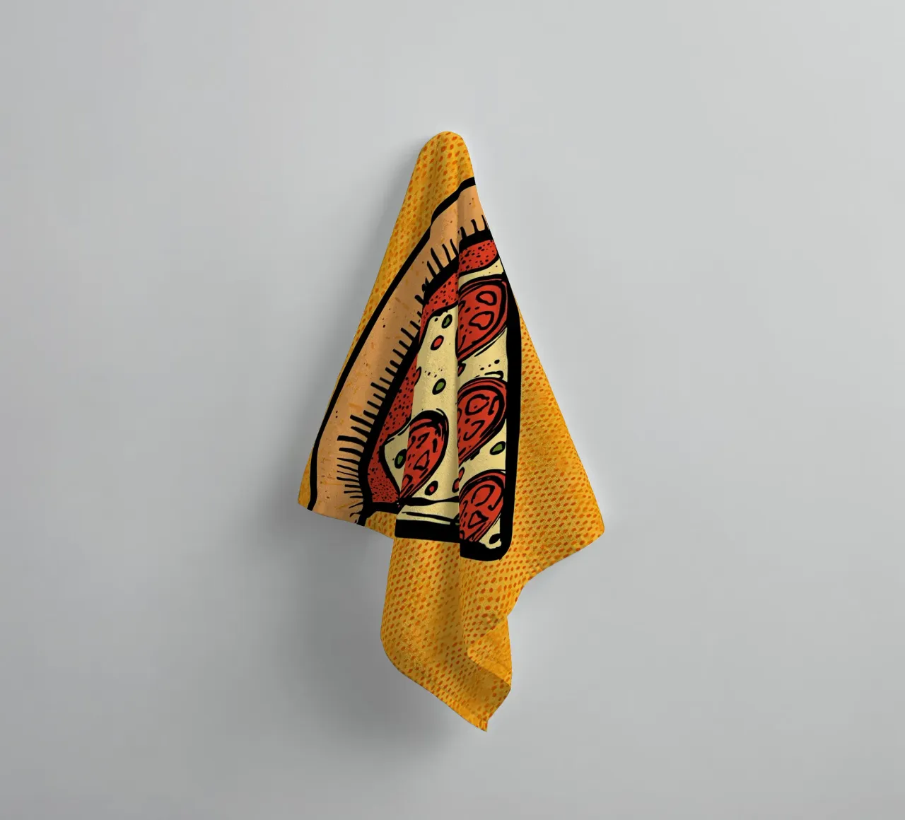 Pop-Art Pepperoni Pizza Slice on Polka Dot Background towel by DesignDoodle