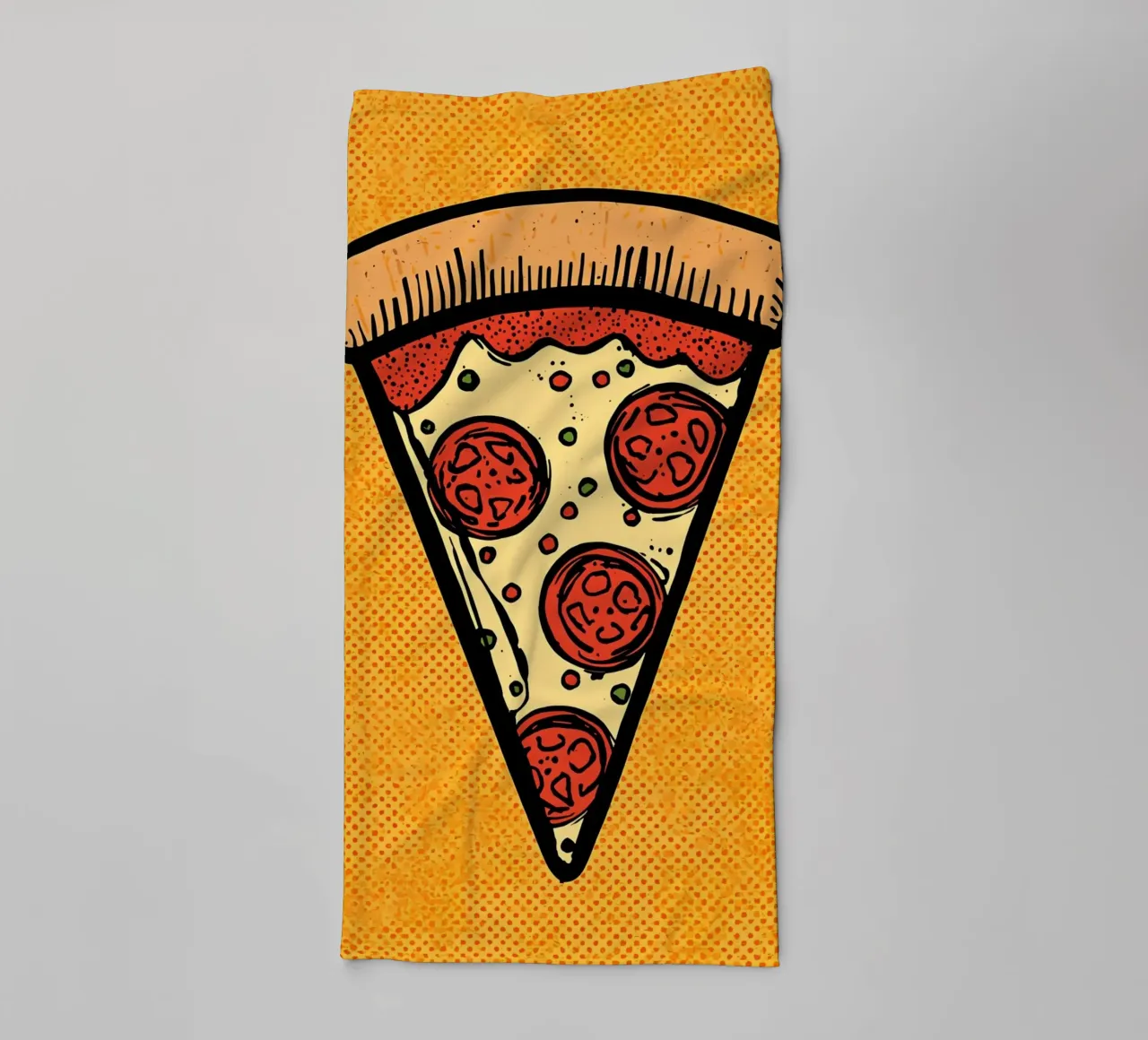 Pop-Art Pepperoni Pizza Slice on Polka Dot Background towel by DesignDoodle