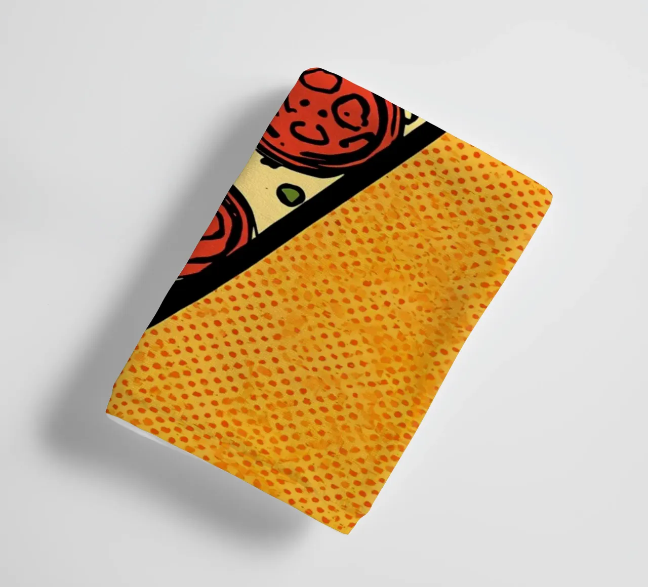 Pop-Art Pepperoni Pizza Slice on Polka Dot Background towel by DesignDoodle