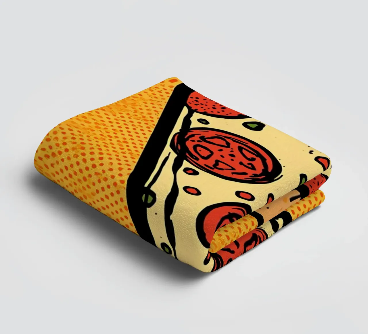 Pop-Art Pepperoni Pizza Slice on Polka Dot Background towel by DesignDoodle