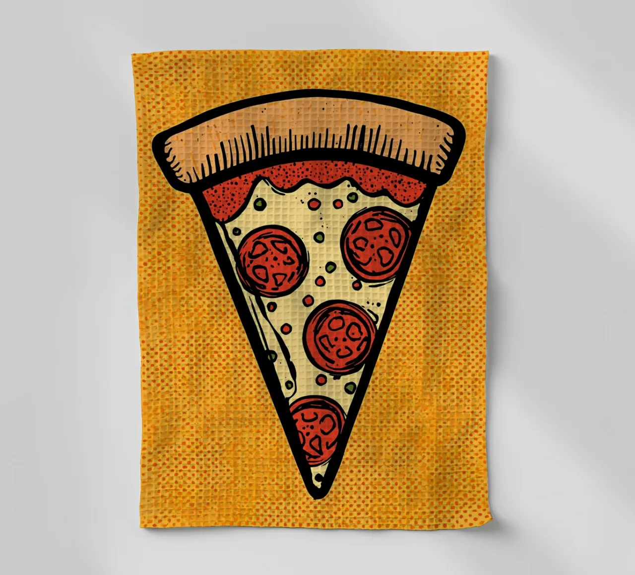 Pop-Art Fetta di pizza al salame su sfondo a pois canovaccio da cucina da DesignDoodle