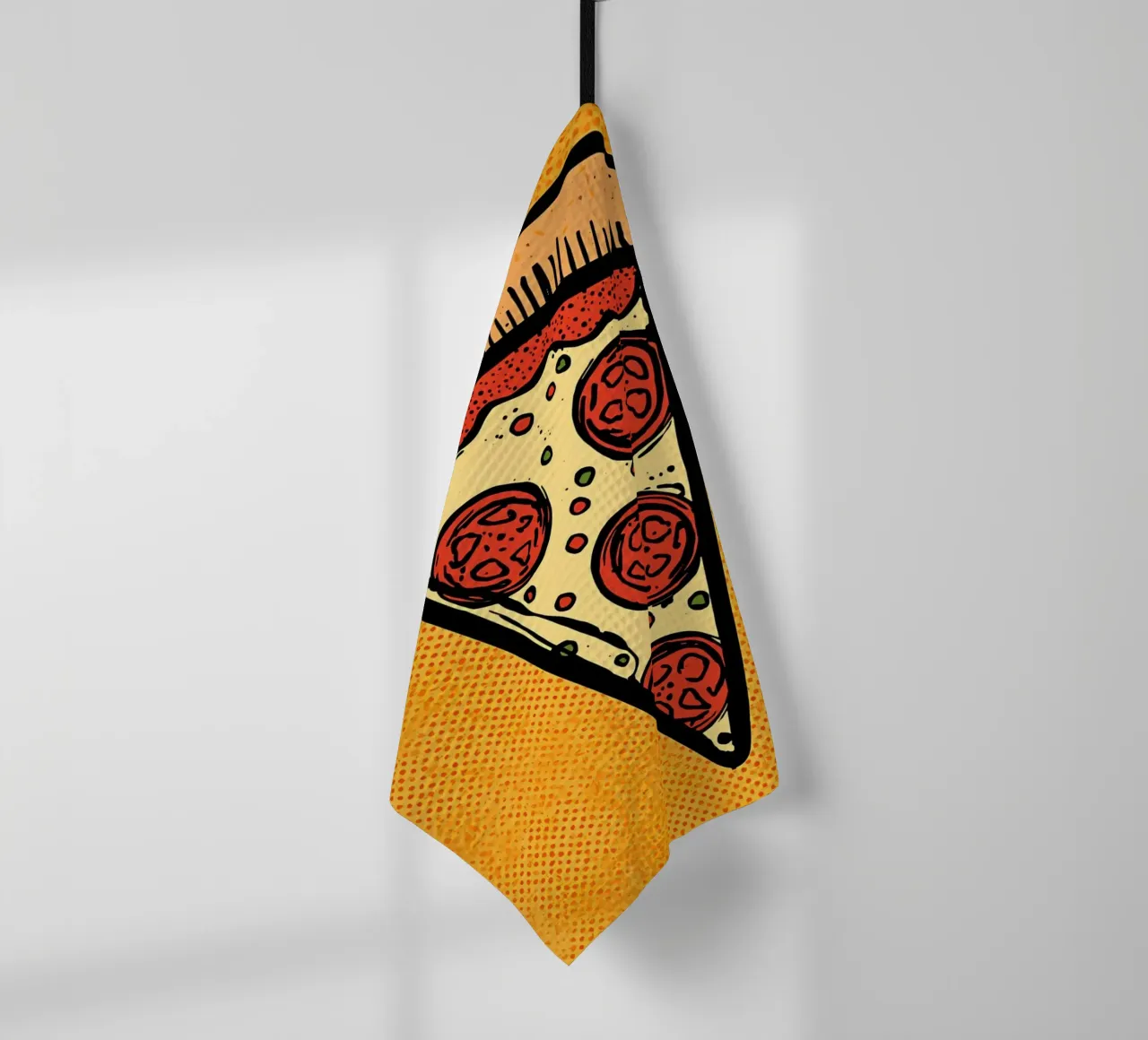 Pop-Art Fetta di pizza al salame su sfondo a pois canovaccio da cucina da DesignDoodle