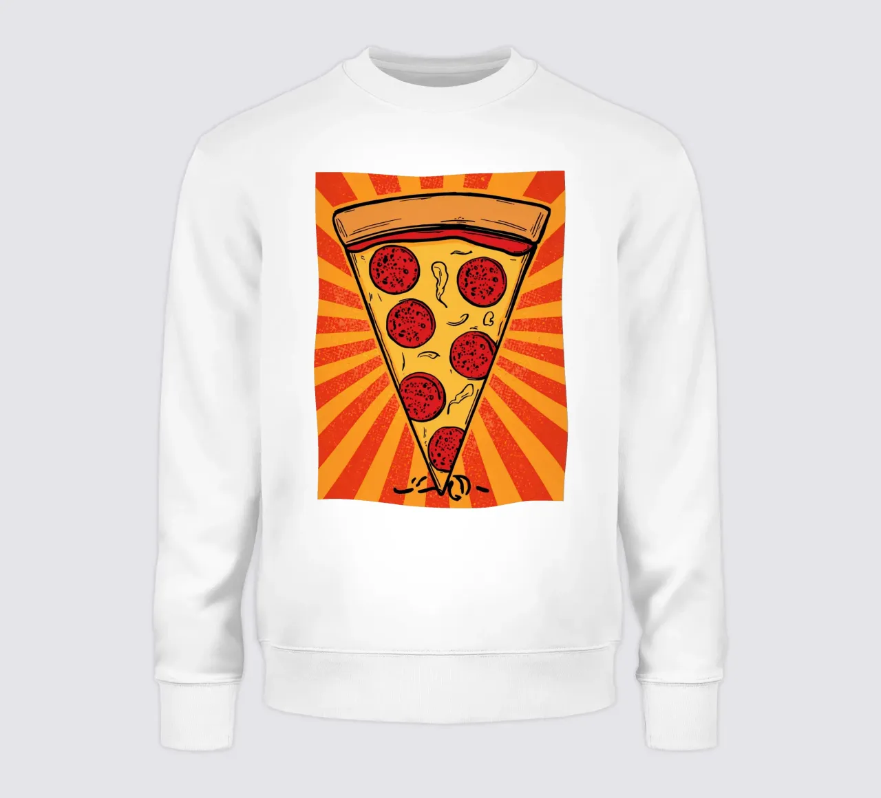Fetta di pizza al salame con sfondo a raggi di sole felpa da DesignDoodle