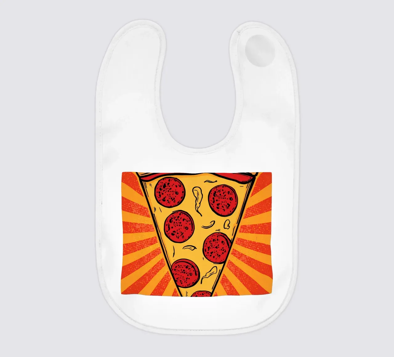 Fetta di pizza al salame con sfondo a raggi di sole bavaglino da DesignDoodle