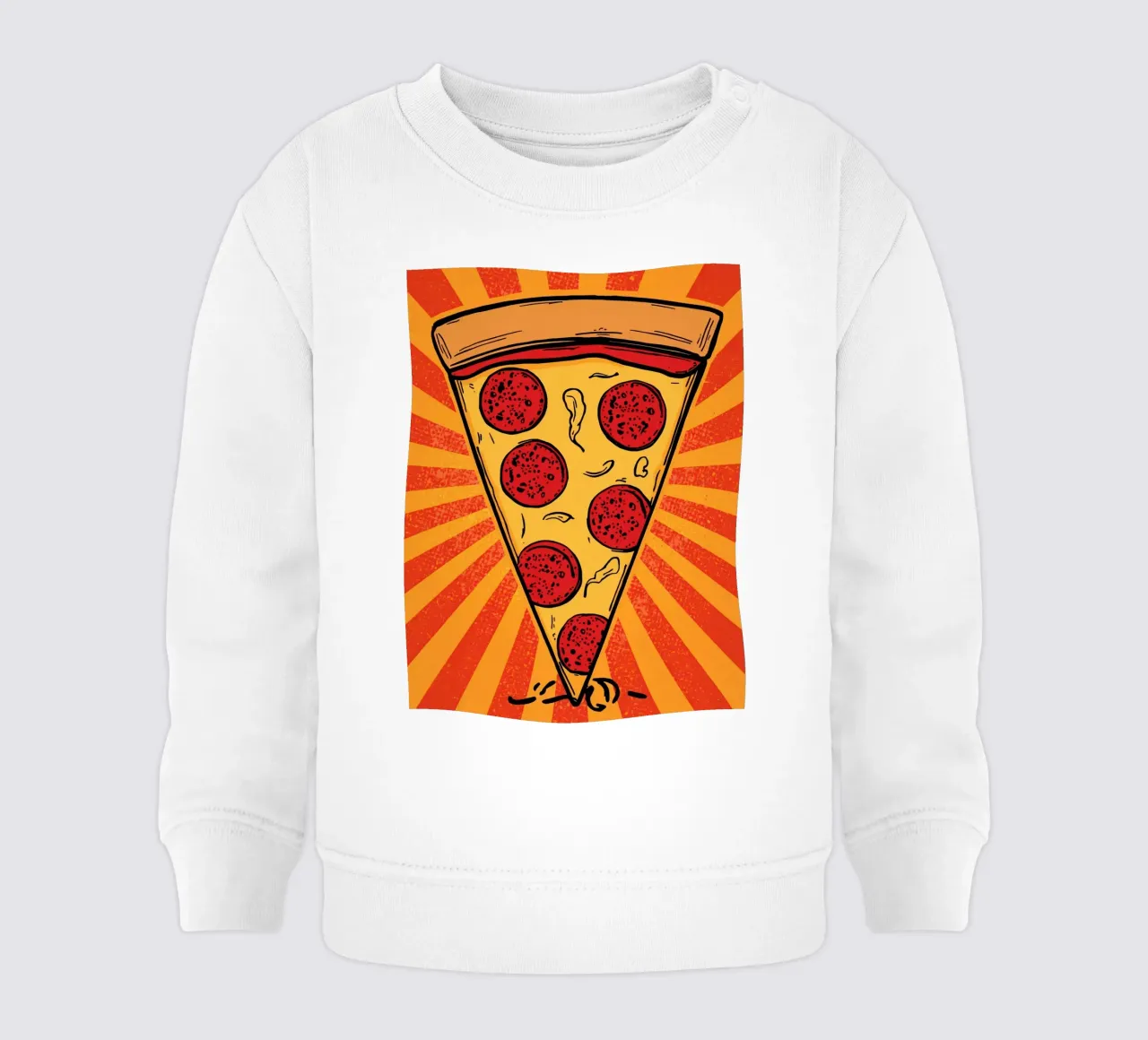 Fetta di pizza al salame con sfondo a raggi di sole felpa neonato da DesignDoodle