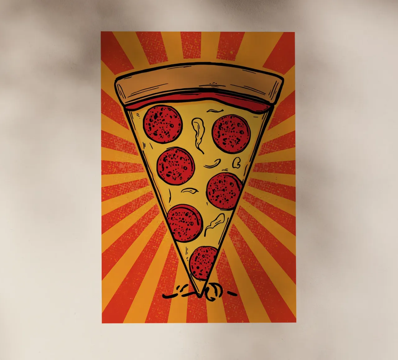 Fetta di pizza al salame con sfondo a raggi di sole pellicola backlit da DesignDoodle