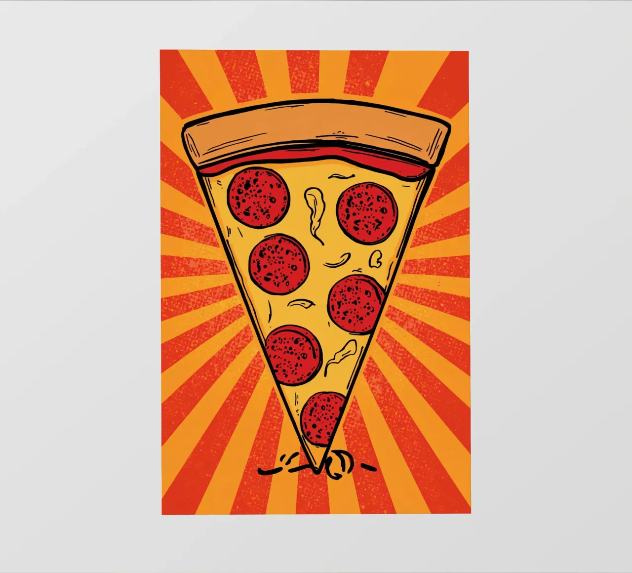 Fetta di pizza al salame con sfondo a raggi di sole telo in pvc da DesignDoodle