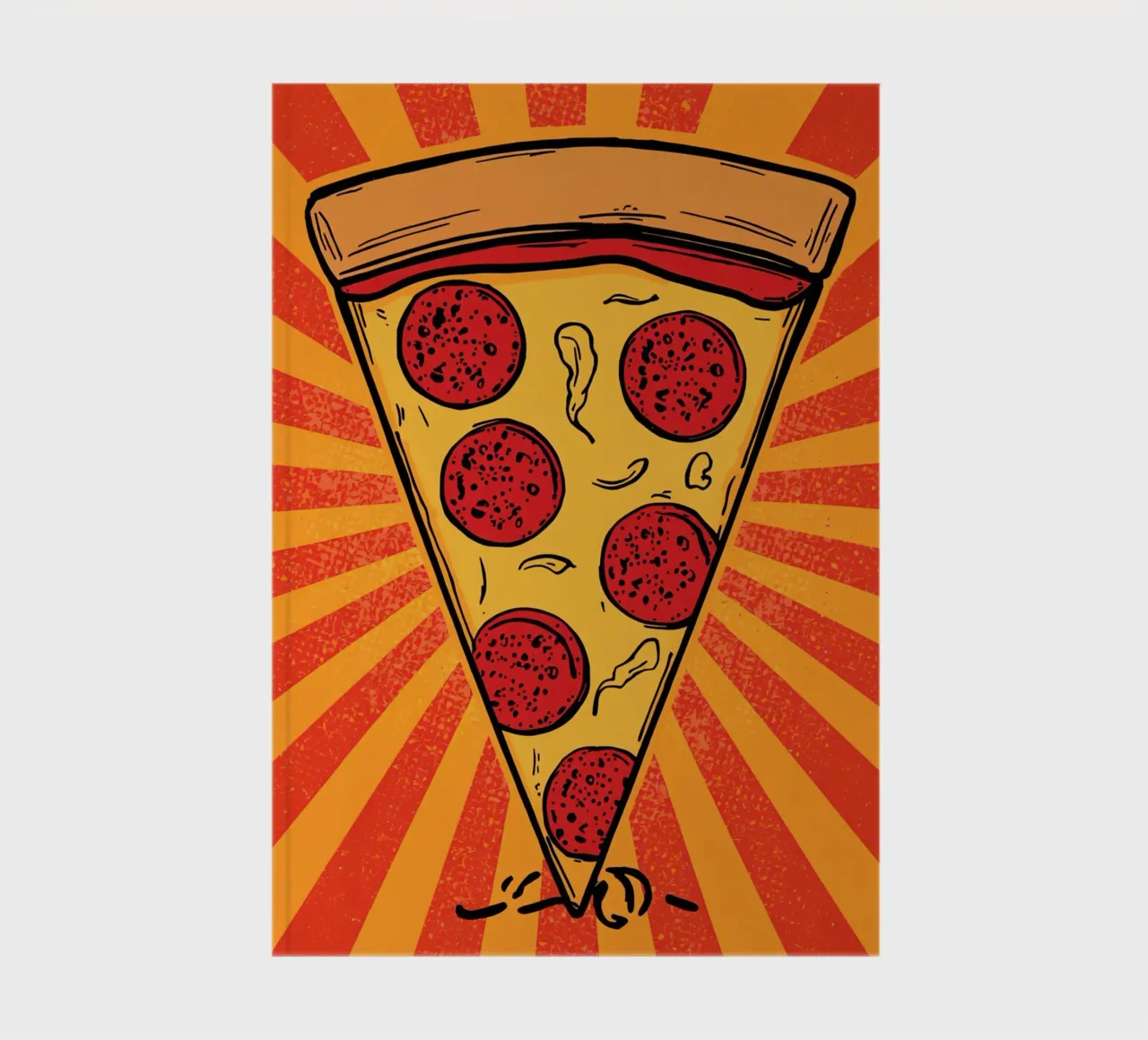 Pepperoni pizzaplak met Sunburst achtergrond notitieboek van DesignDoodle