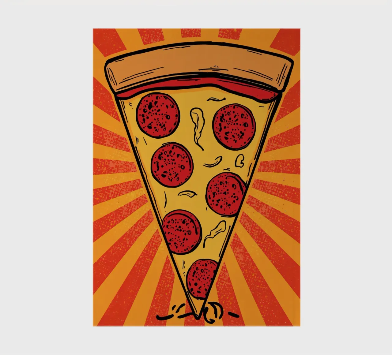 Pepperoni pizzaplak met Sunburst achtergrond notitieboek van DesignDoodle