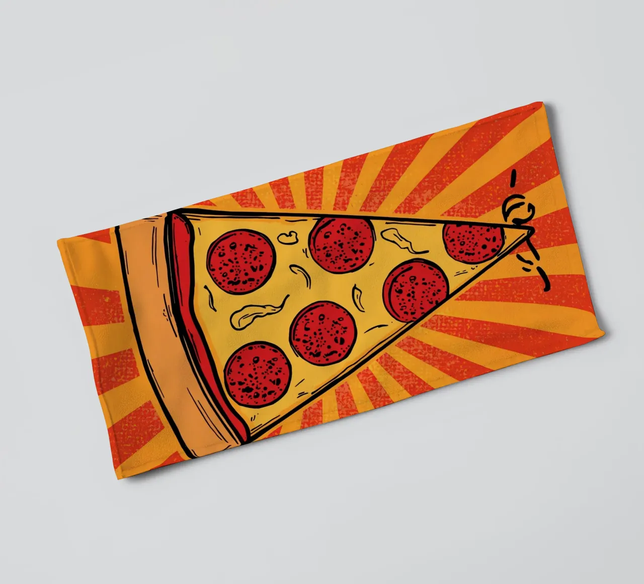Pepperoni Pizza Slice with Sunburst Background towel by DesignDoodle