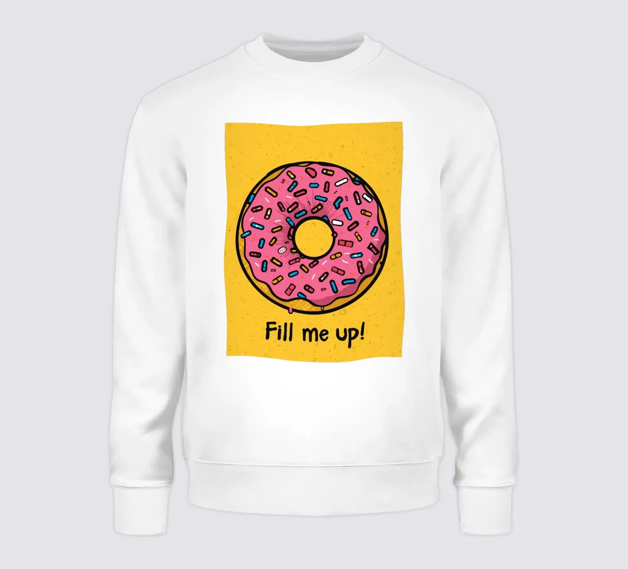 Donut escarchado rosa con chispitas "Fill Me Up !" sudadera de DesignDoodle