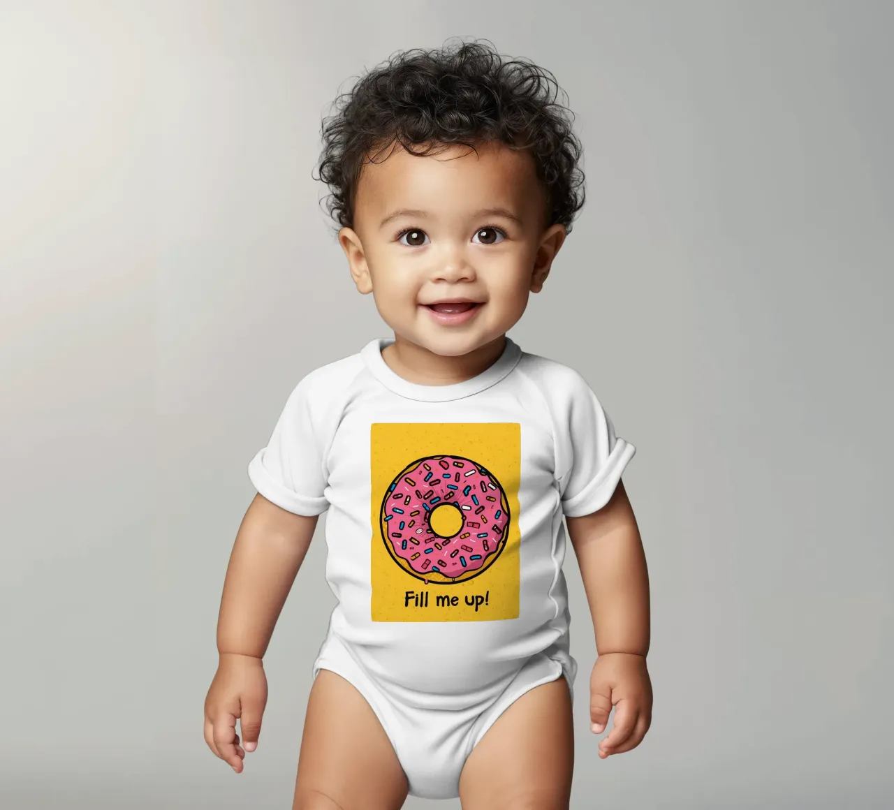 Roze Frosted Donut met Sprinkles "Fill Me Up! babyrompertje korte mouwen van DesignDoodle