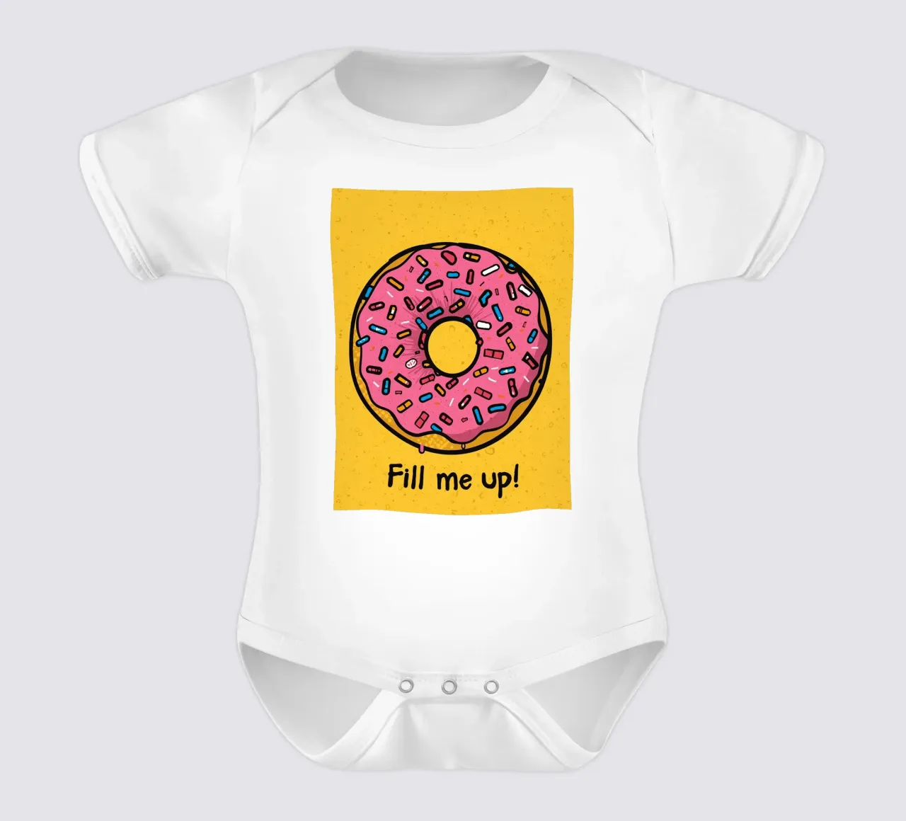 Roze Frosted Donut met Sprinkles "Fill Me Up! babyrompertje korte mouwen van DesignDoodle